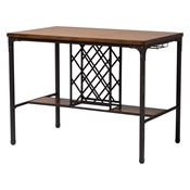 Baxton Studio Vintner Industrial Brown and Black Pub Table with Built-In Wine Cage